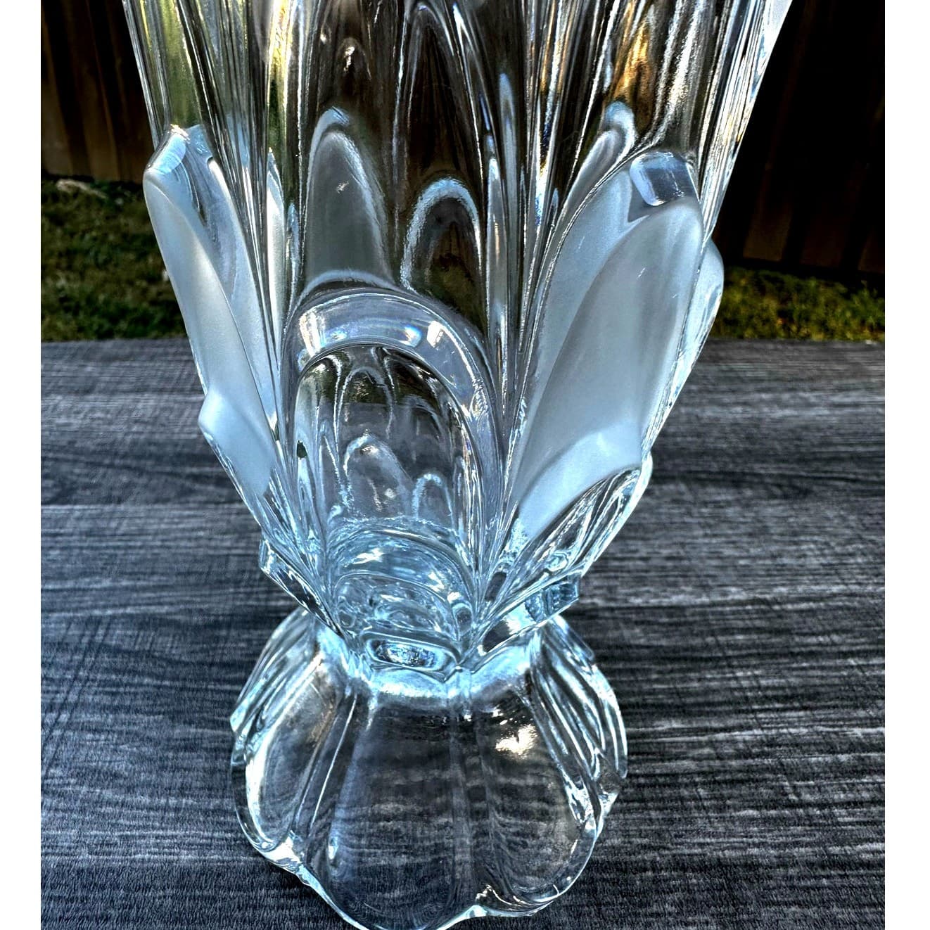 Toscana Bohemia Heavy Czech 10" Crystal Vase Layered Petal Frosted Accent Design - Thumbnail 2