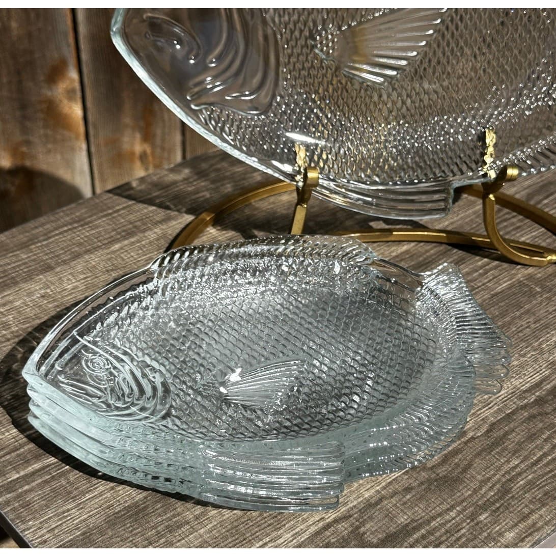 Contemporary Heavy Fish Shape Serving Platter & Luncheon Plates-5 Piece Set - Thumbnail 5