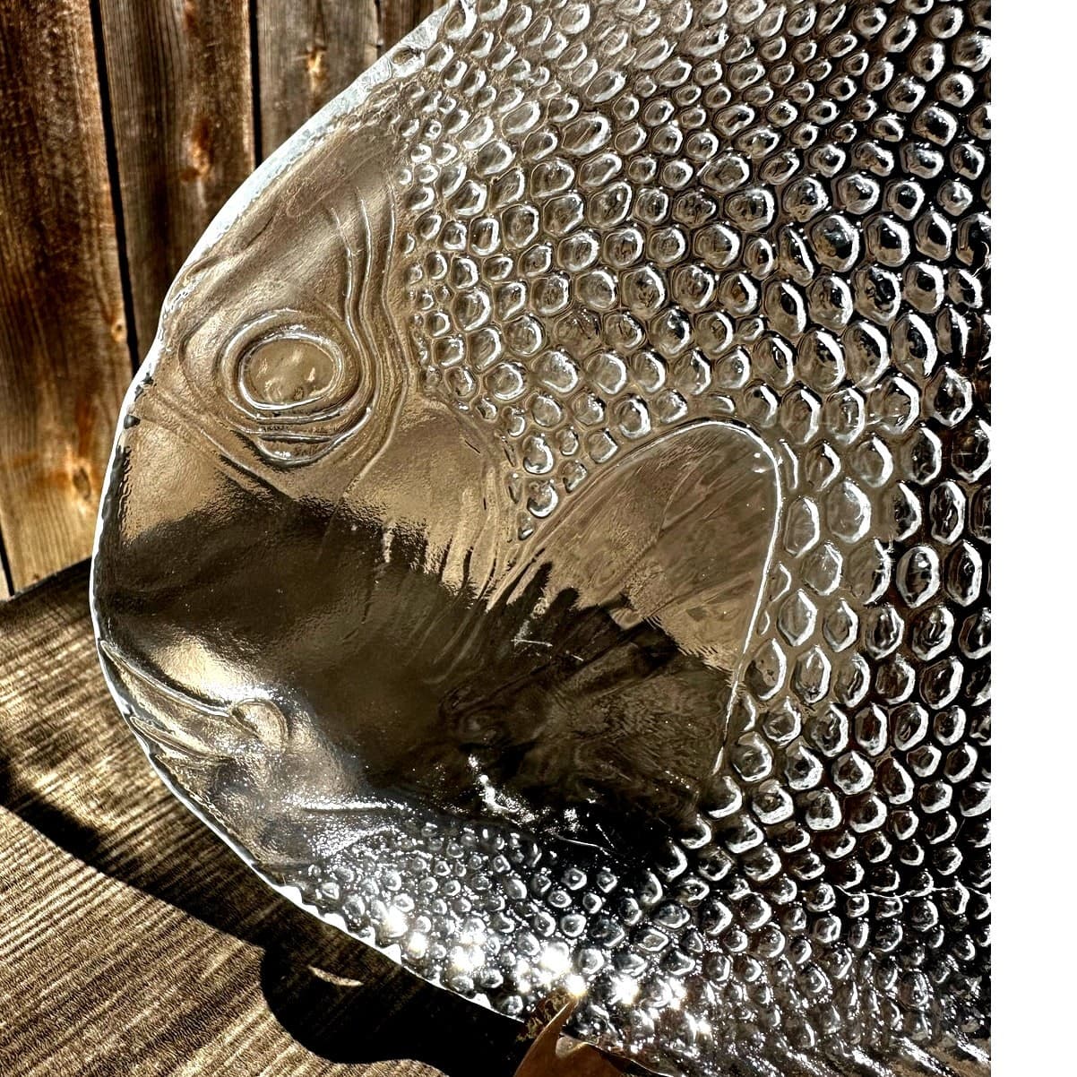 Arcoroc France Vintage Textured Clear Glass Poisson Fish Shape 10"x8.25" Plate - Thumbnail 2