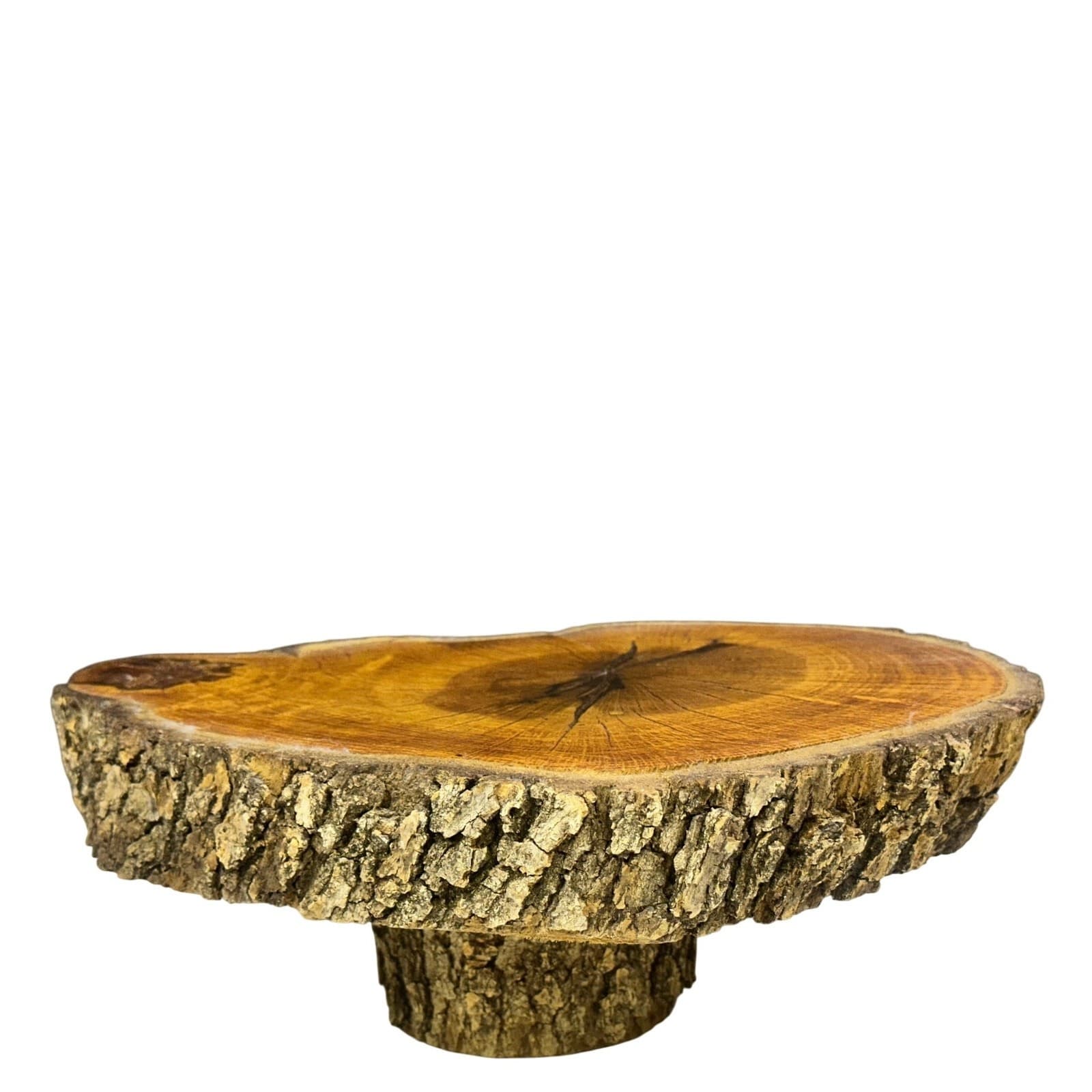 Unique Log Slab Pedestal Natural Wood 4.5" Cake Stand w/Rustic Bark Edge Accent - Thumbnail 5