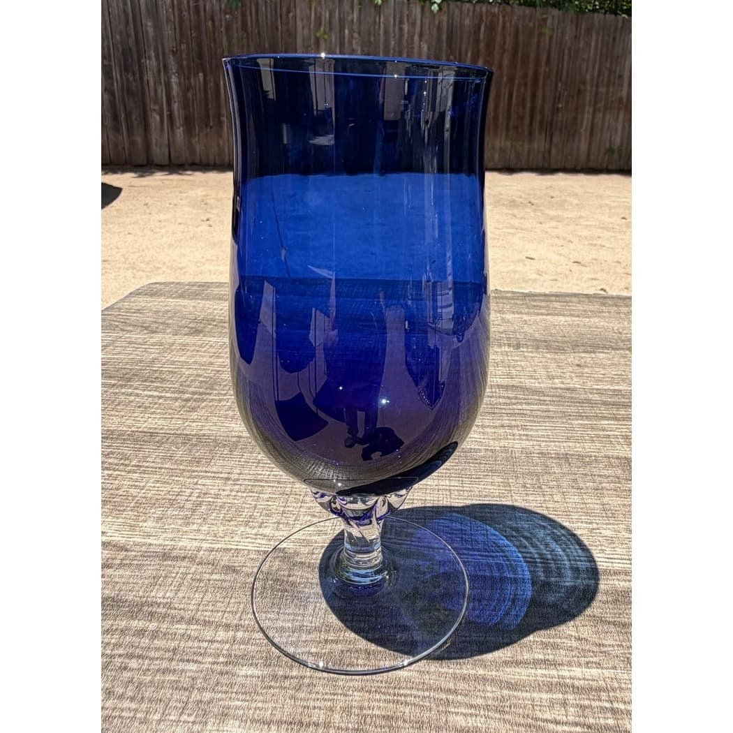 Vintage Sasaki Coronation Cobalt Blue Iced Tea Glasses Twisted Stem Set of 8 - Thumbnail 2