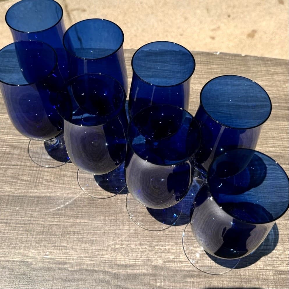 Vintage Sasaki Coronation Cobalt Blue Iced Tea Glasses Twisted Stem Set of 8 - Thumbnail 6