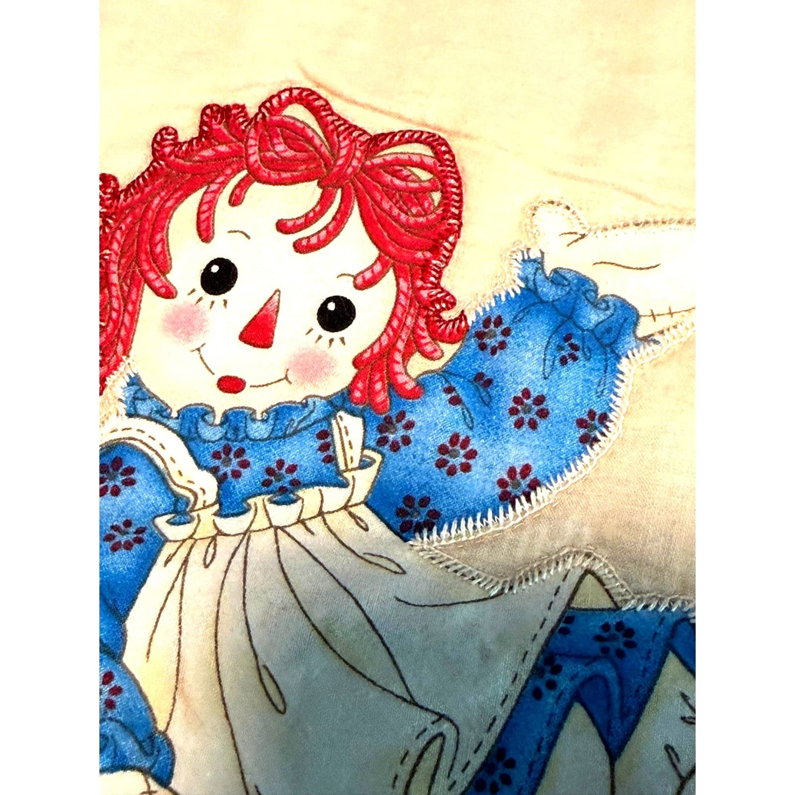 Vintage Handmade Raggedy Ann Andy Quilt Hand Quilted Patchwork Americana FolkArt - Thumbnail 3