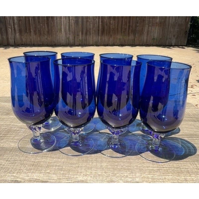 Vintage Sasaki Coronation Cobalt Blue Iced Tea Glasses Twisted Stem Set of 8 - Thumbnail 8