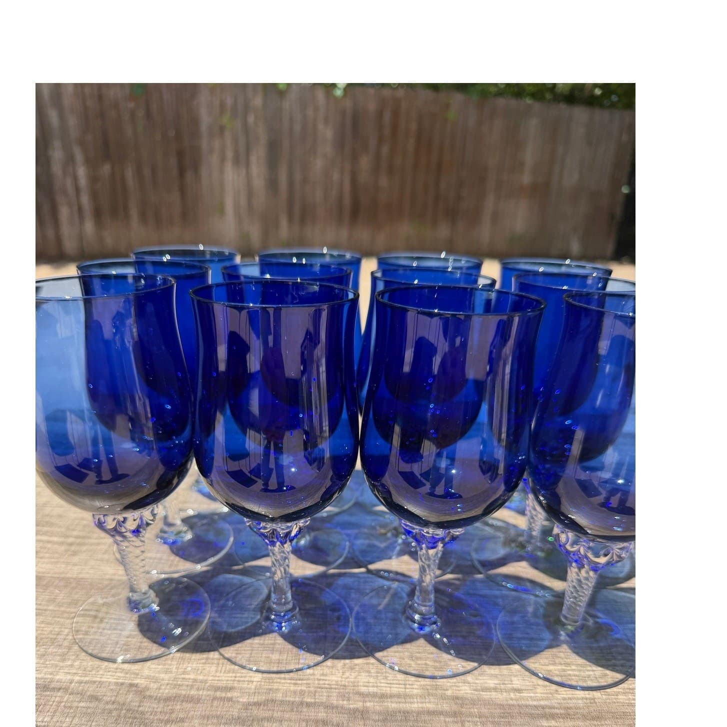 Vintage Sasaki Coronation Cobalt Blue Water Goblets Twisted Stem Set of 12-Rare - Thumbnail 6