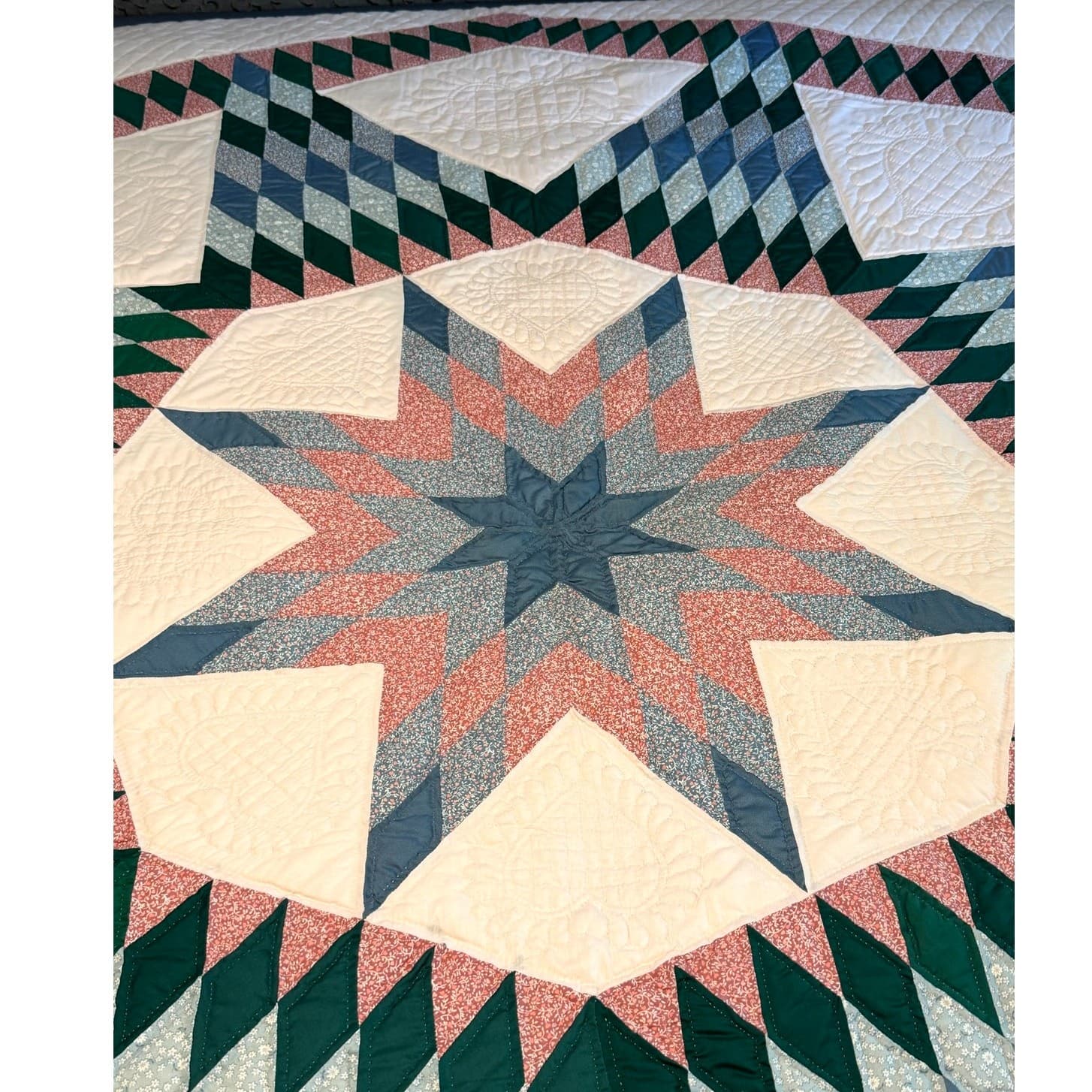 Vintage Handmade Lone Star Quilt Signed 1970 92x102 Hand Quilted Heirloom - Thumbnail 2