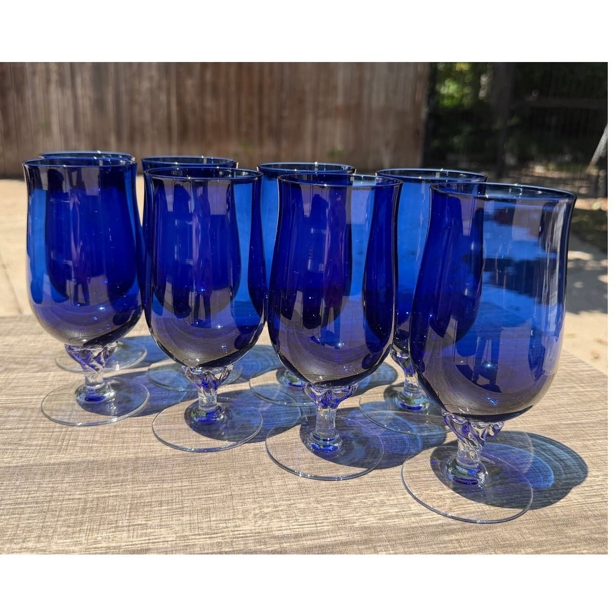 Vintage Sasaki Coronation Cobalt Blue Iced Tea Glasses Twisted Stem Set of 8 - Thumbnail 3
