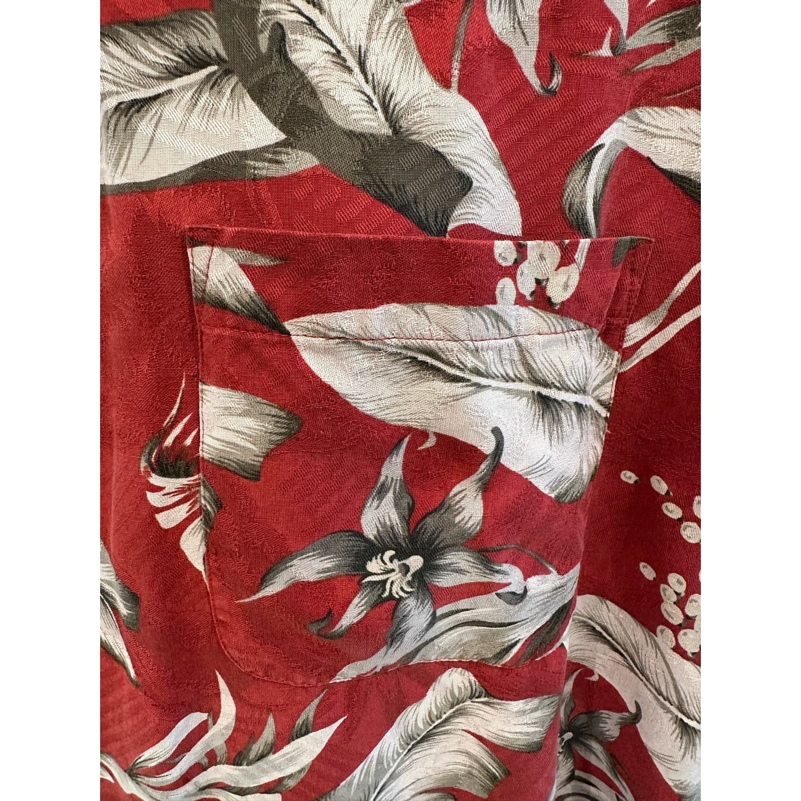 Caribbean Brand Red Floral Hawaiian Shirt 100% Silk Mens Large - Thumbnail 7