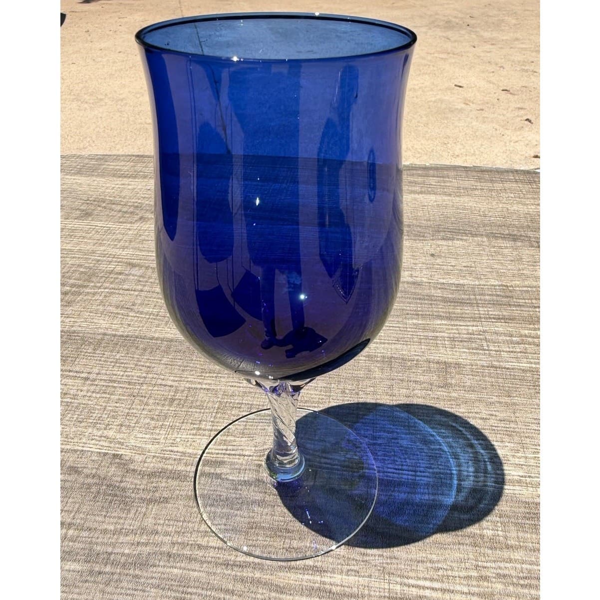 Vintage Sasaki Coronation Cobalt Blue Water Goblets Twisted Stem Set of 12-Rare - Thumbnail 3