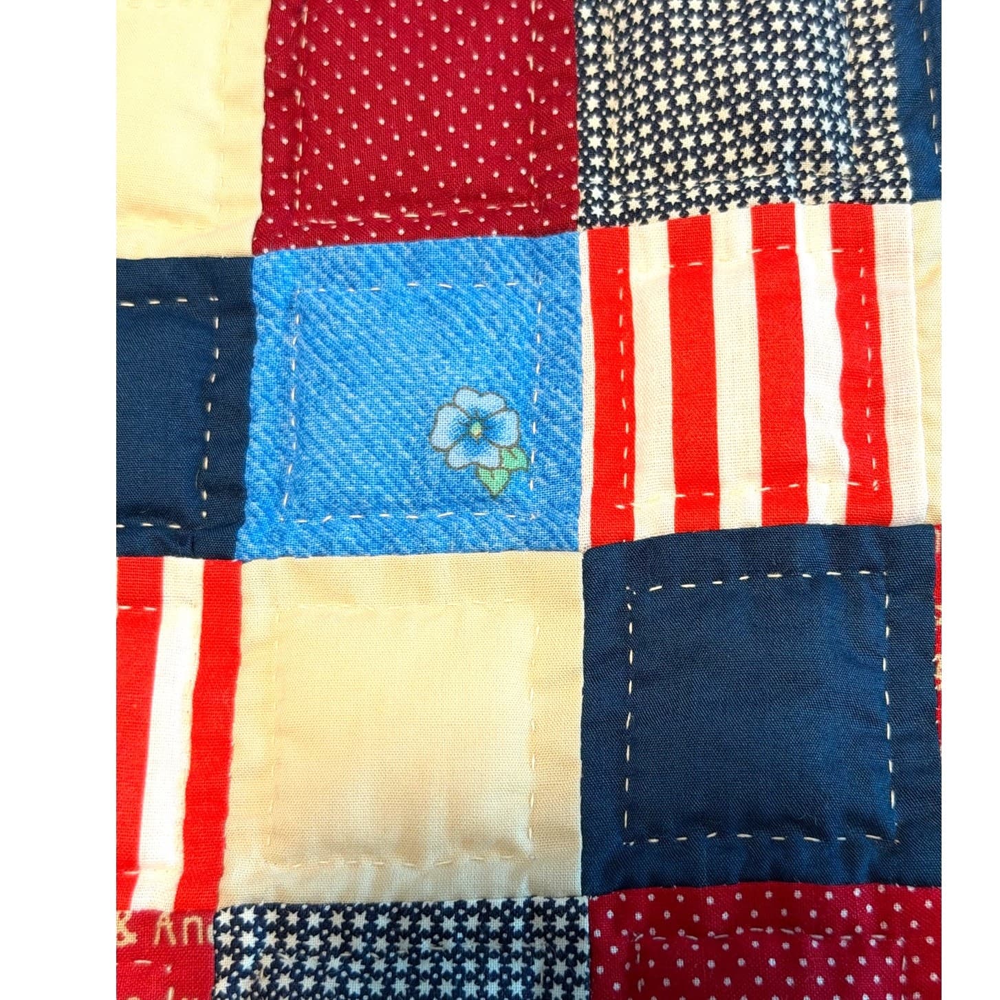 Vintage Handmade Raggedy Ann Andy Quilt Hand Quilted Patchwork Americana FolkArt - Thumbnail 4