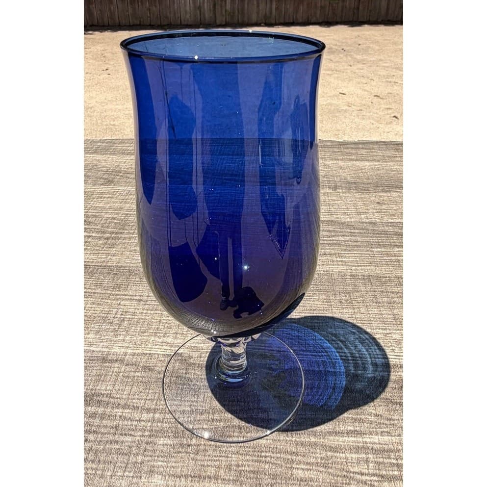 Vintage Sasaki Coronation Cobalt Blue Iced Tea Glasses Twisted Stem Set of 8 - Thumbnail 7