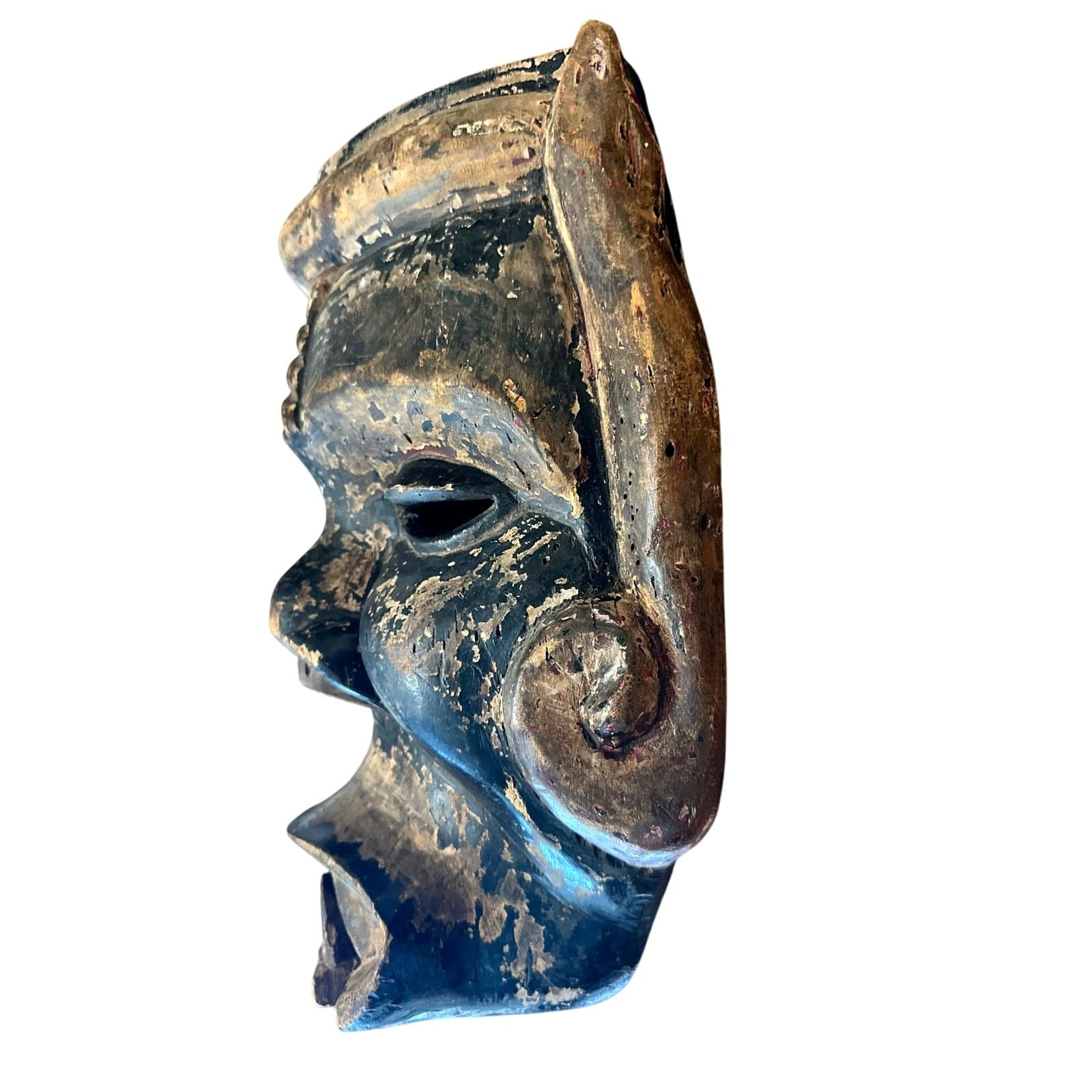 West African Wooden Hand Carved Primitive Painted/Pigmented Tribal Mask (Pende?) - Thumbnail 2