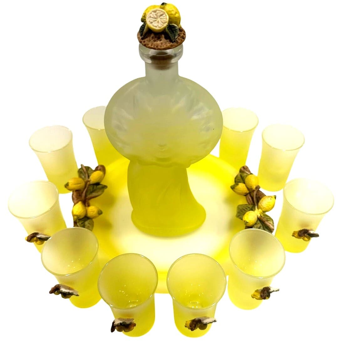 Vintage Italian Dal Santo Limoncello One-of-a-Kind 14PC Decanter/Tray/12 Glasses - Thumbnail 8