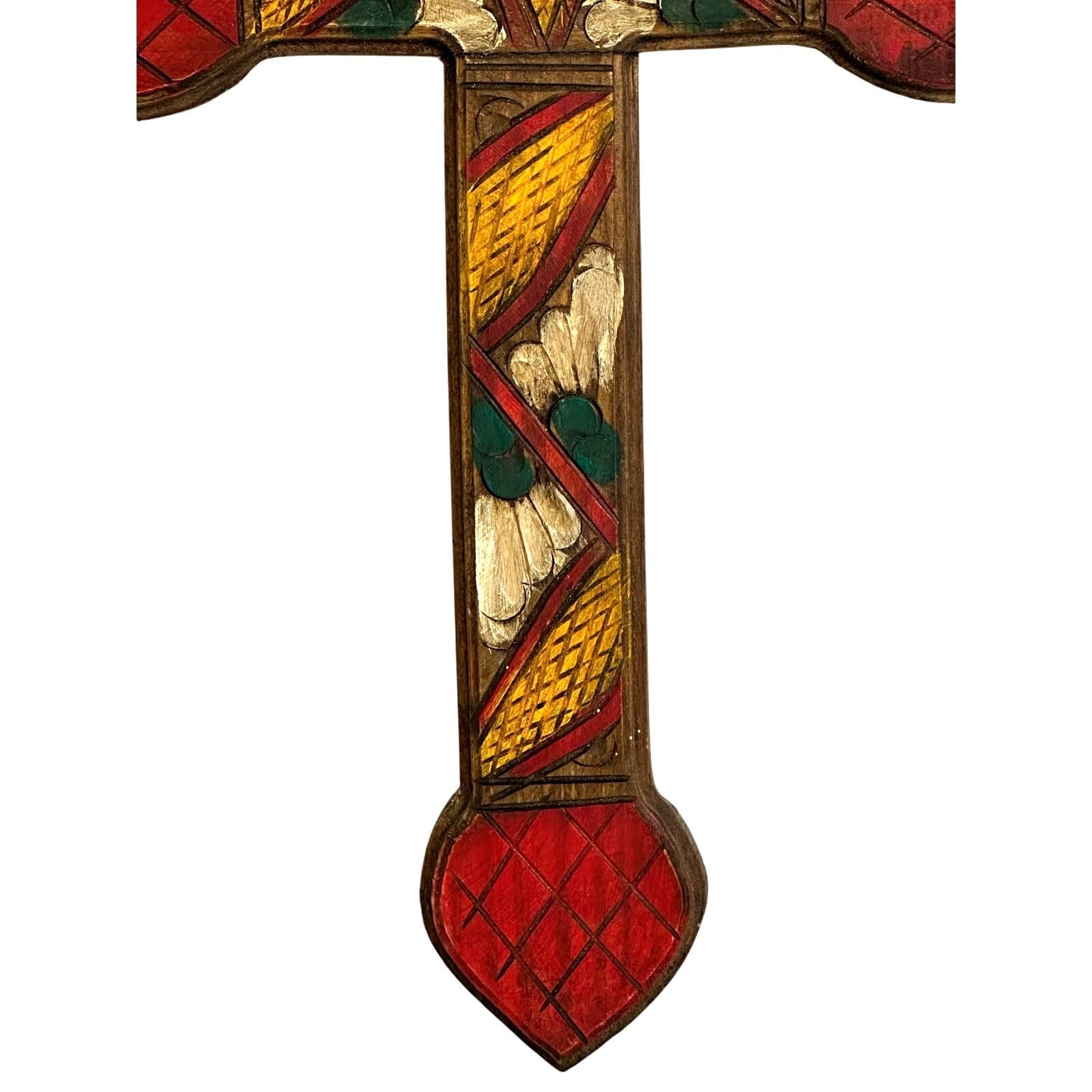 Hand Crafted Folk Art Carved Wood Painted Cross Mexico 15” x 10” - Thumbnail 3