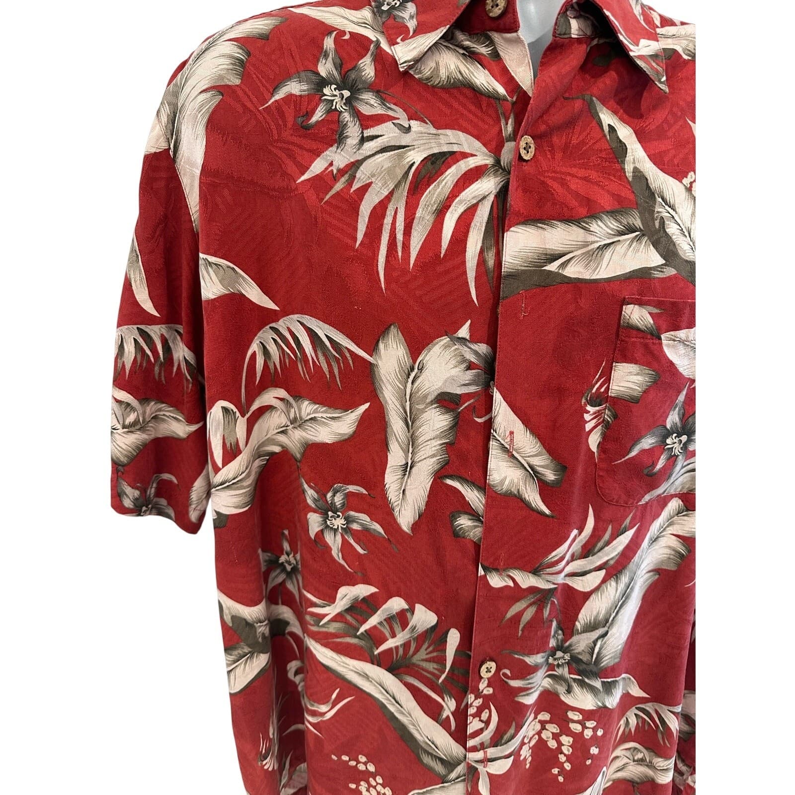 Caribbean Brand Red Floral Hawaiian Shirt 100% Silk Mens Large - Thumbnail 3