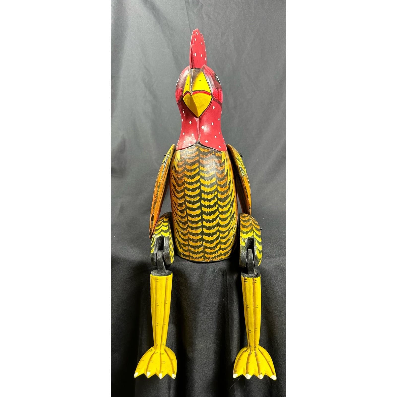 Carved Wood Folk Art Rustic Red & Yellow Painted Jointed Shelf Sitter Rooster - Thumbnail 5