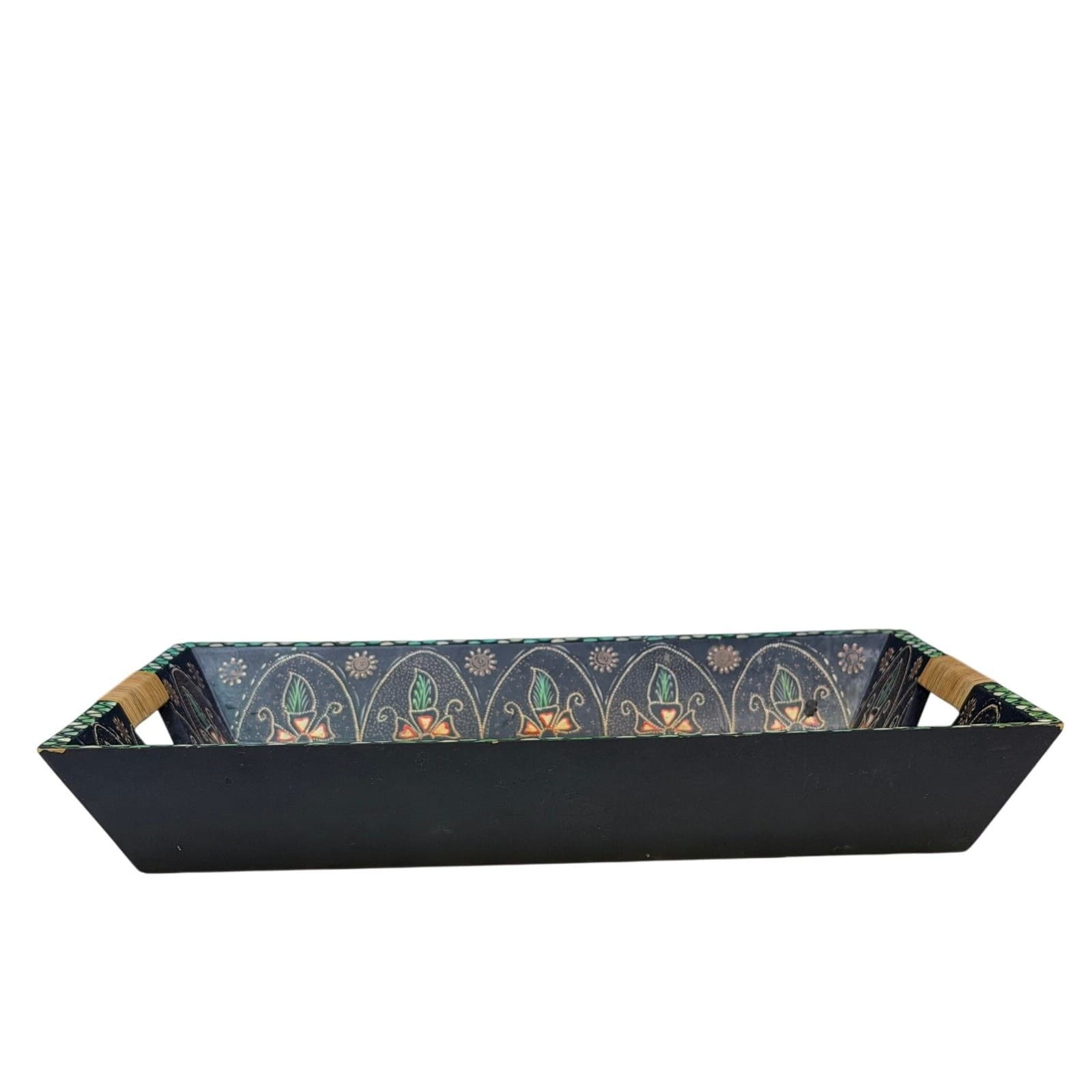 Vintage Pier 1 Imports Hand Painted Wood Serving Tray Folk Art Boho 17.75” - Thumbnail 3