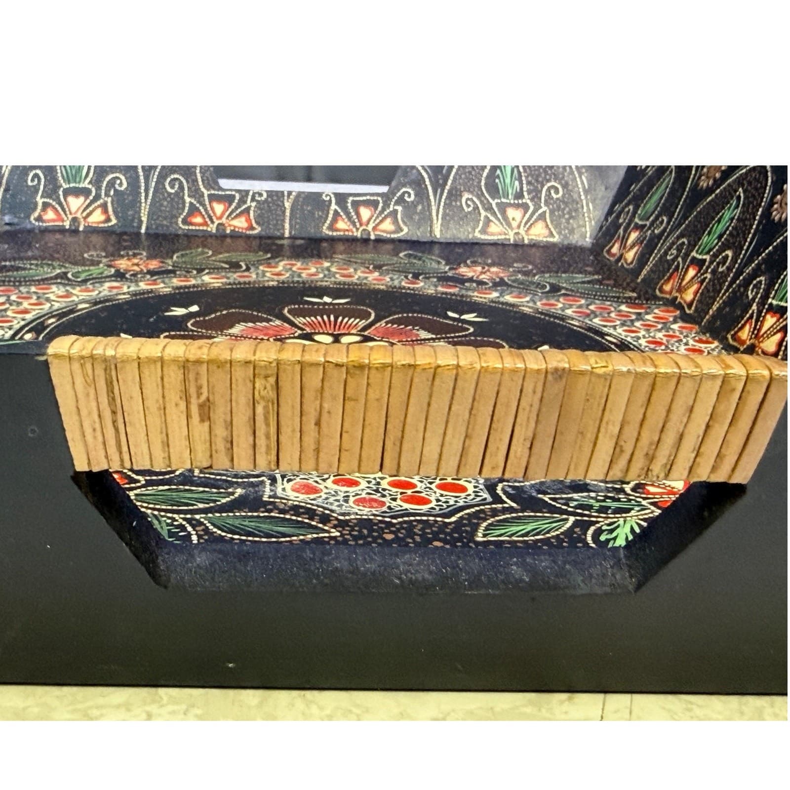 Vintage Pier 1 Imports Hand Painted Wood Serving Tray Folk Art Boho 17.75” - Thumbnail 4