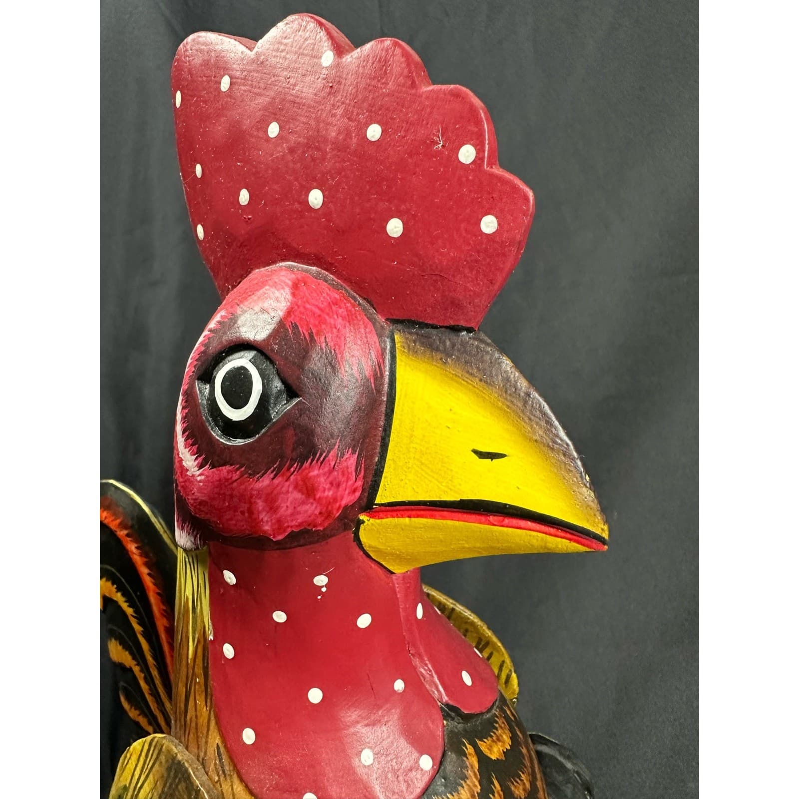 Carved Wood Folk Art Rustic Red & Yellow Painted Jointed Shelf Sitter Rooster - Thumbnail 7