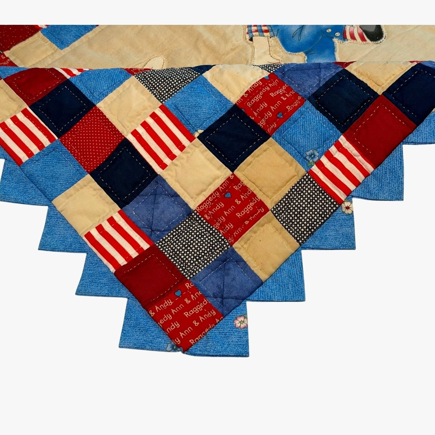 Vintage Handmade Raggedy Ann Andy Quilt Hand Quilted Patchwork Americana FolkArt - Thumbnail 5