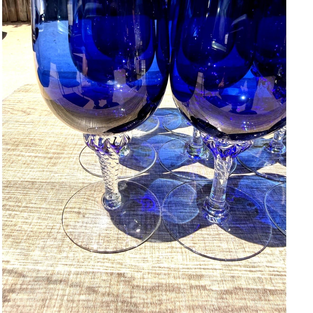 Vintage Sasaki Coronation Cobalt Blue Water Goblets Twisted Stem Set of 12-Rare - Thumbnail 4