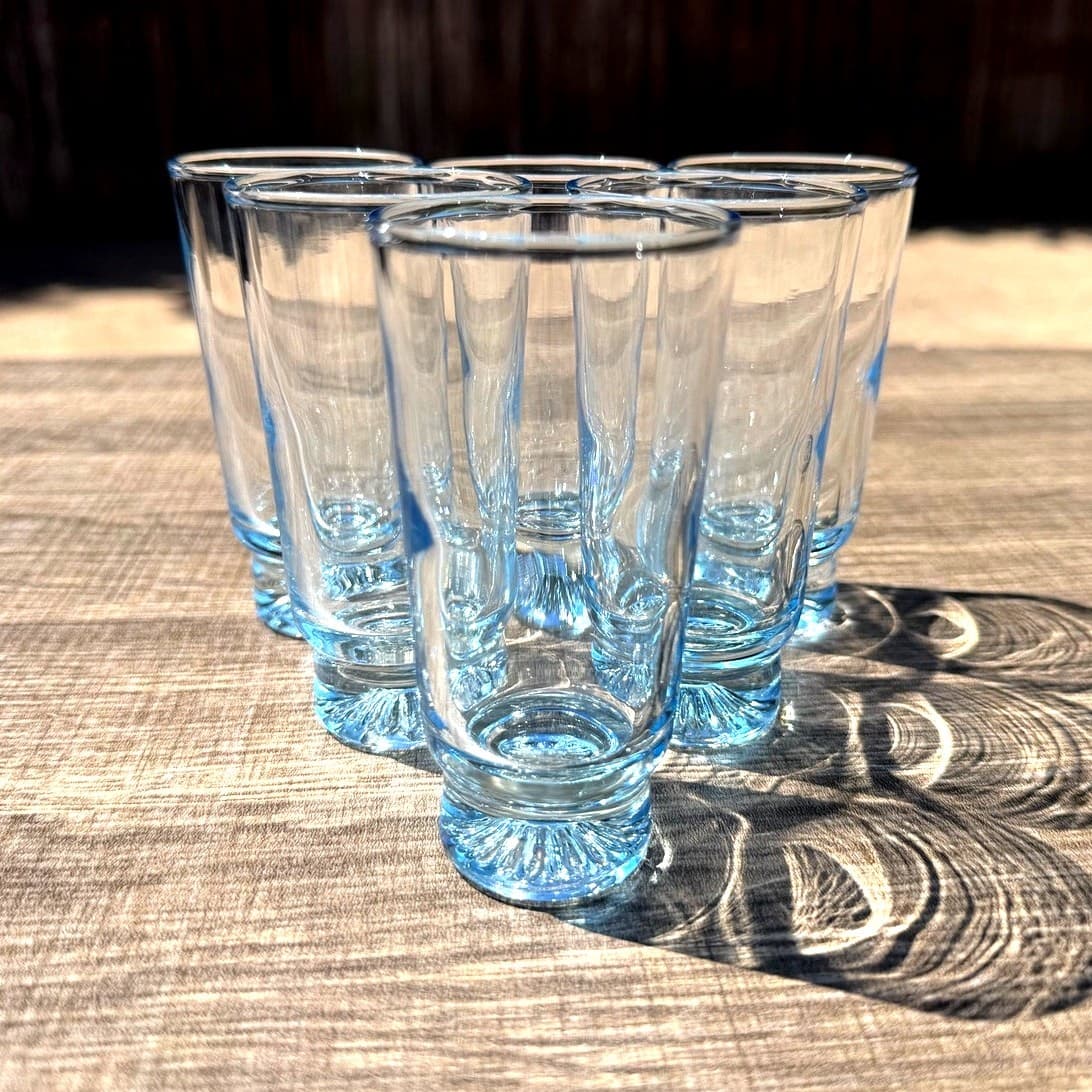 Vintage DUZ Starburst Sapphire Blue Juice Cordial Glasses MCM Clear Glass Set 6 - Thumbnail 6