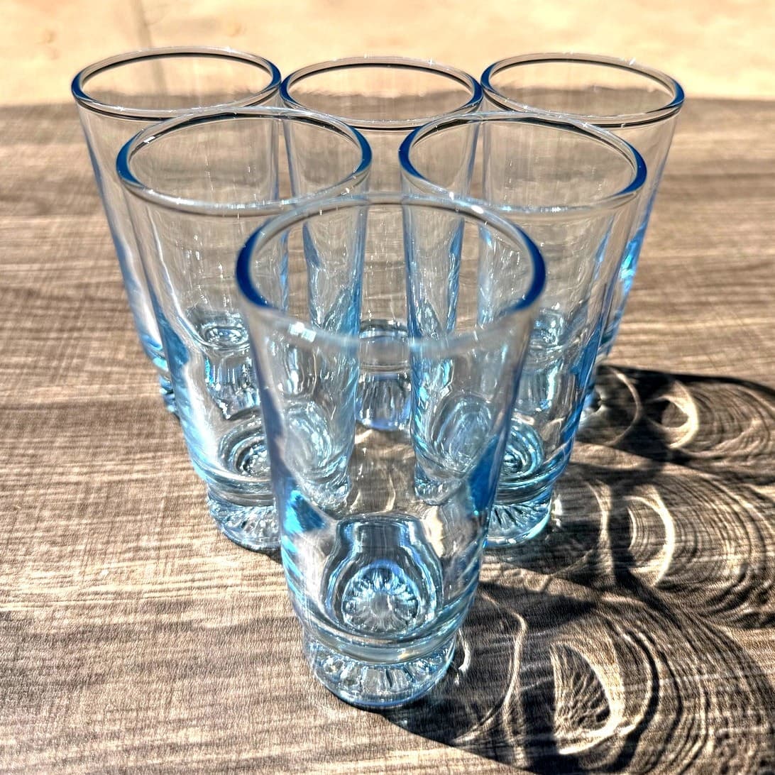 Vintage DUZ Starburst Sapphire Blue Juice Cordial Glasses MCM Clear Glass Set 6 - Thumbnail 3