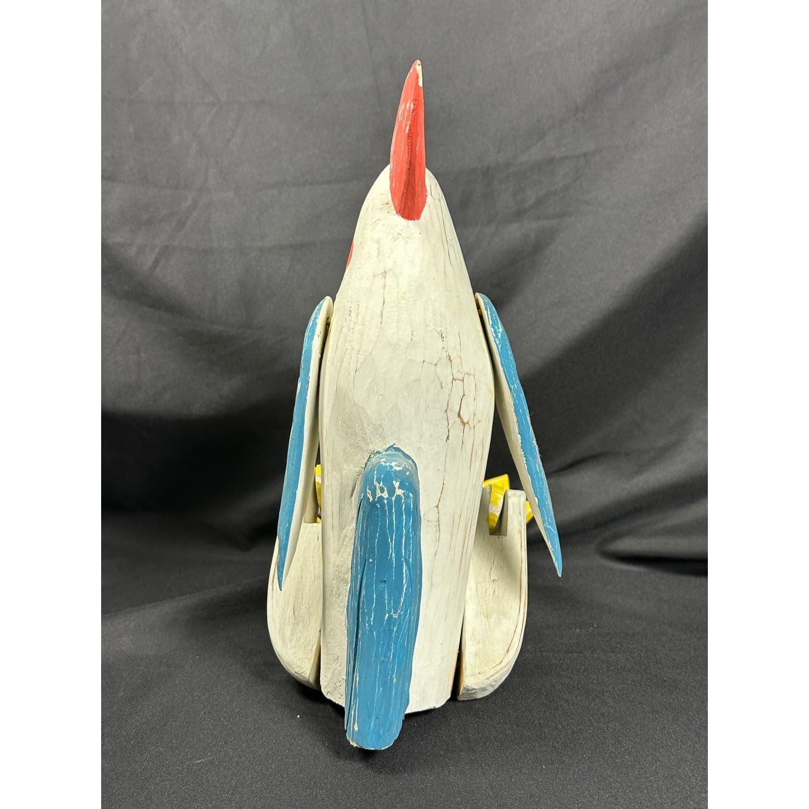 Fabulous Folk Art Carved Hinged & Jointed Wood Shelf Sitter Rooster - Thumbnail 2