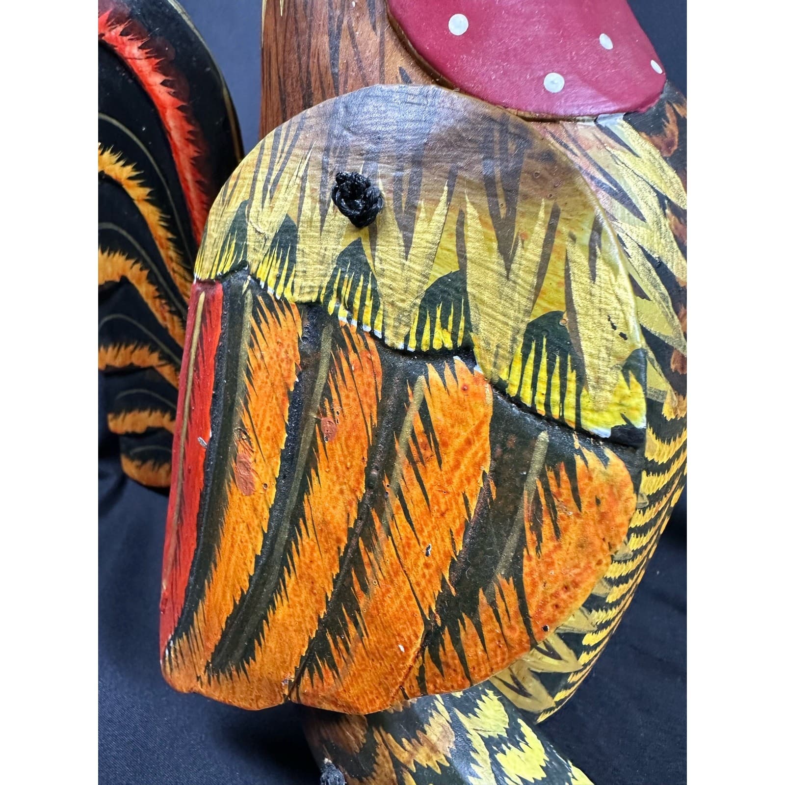 Carved Wood Folk Art Rustic Red & Yellow Painted Jointed Shelf Sitter Rooster - Thumbnail 8