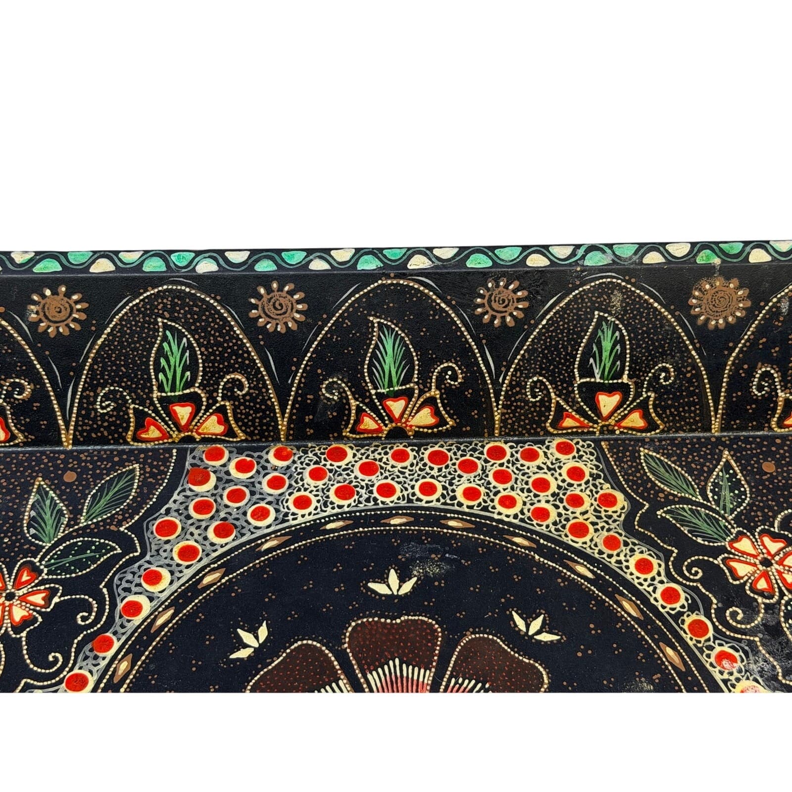 Vintage Pier 1 Imports Hand Painted Wood Serving Tray Folk Art Boho 17.75” - Thumbnail 9