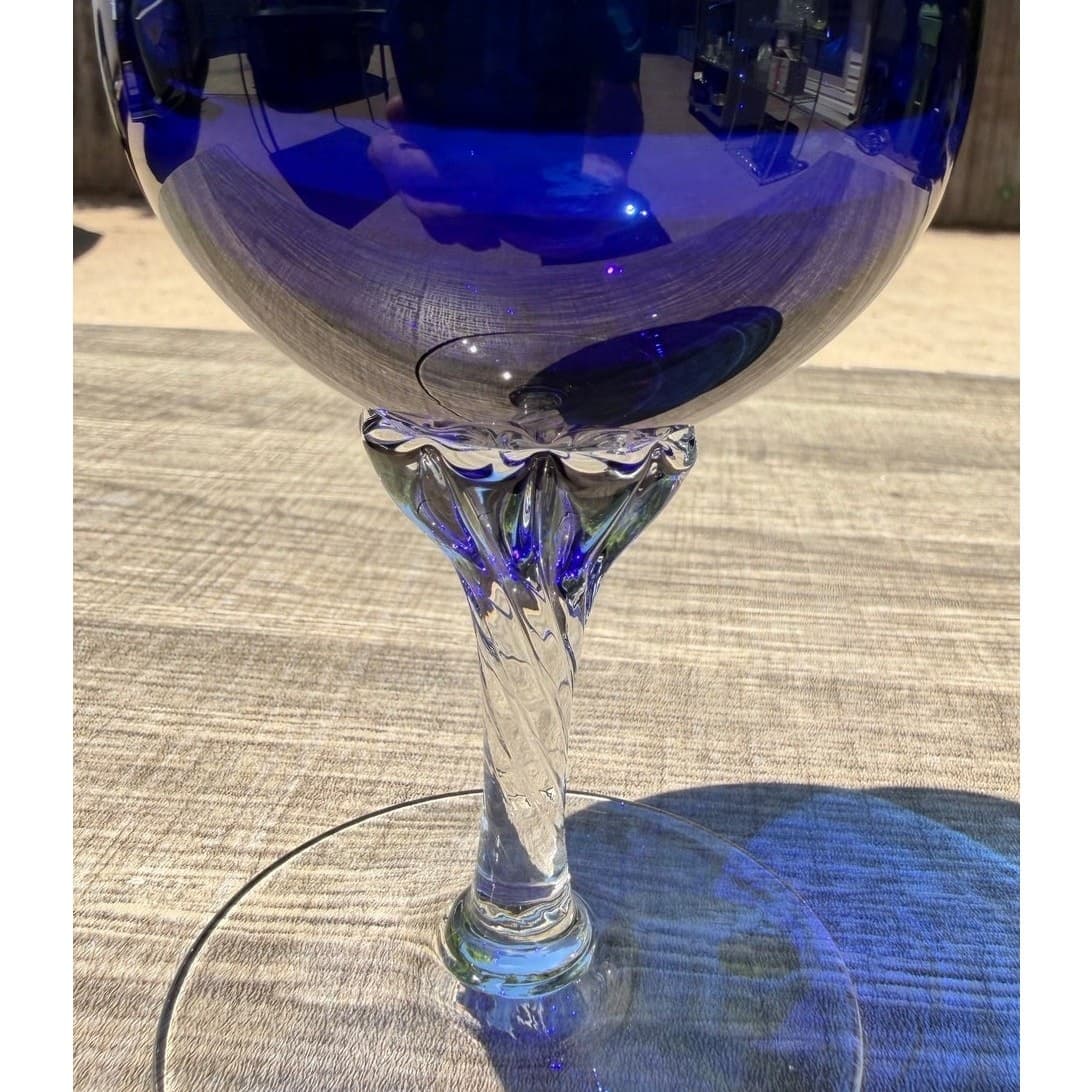 Vintage Sasaki Coronation Cobalt Blue Water Goblets Twisted Stem Set of 12-Rare - Thumbnail 5