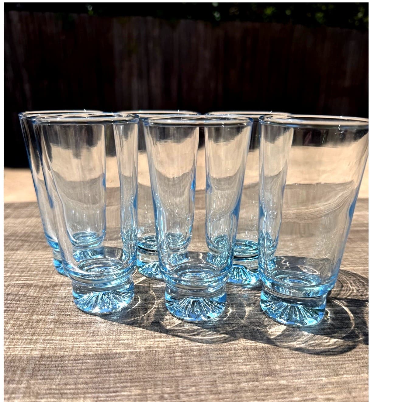 Vintage DUZ Starburst Sapphire Blue Juice Cordial Glasses MCM Clear Glass Set 6 - Thumbnail 8