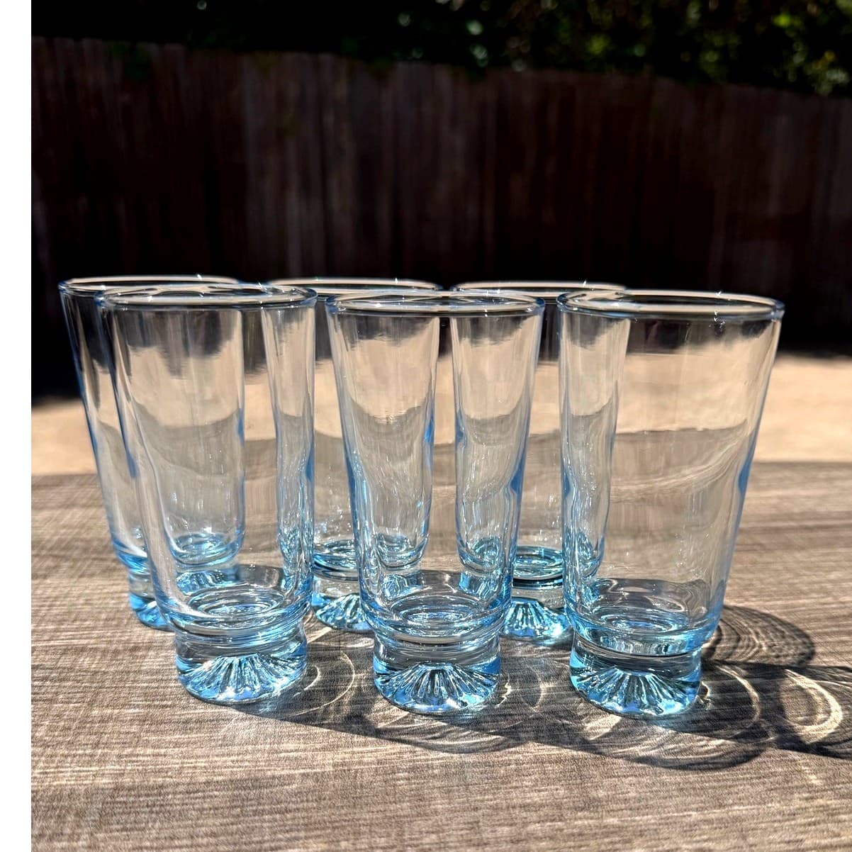 Vintage DUZ Starburst Sapphire Blue Juice Cordial Glasses MCM Clear Glass Set 6 - Thumbnail 5