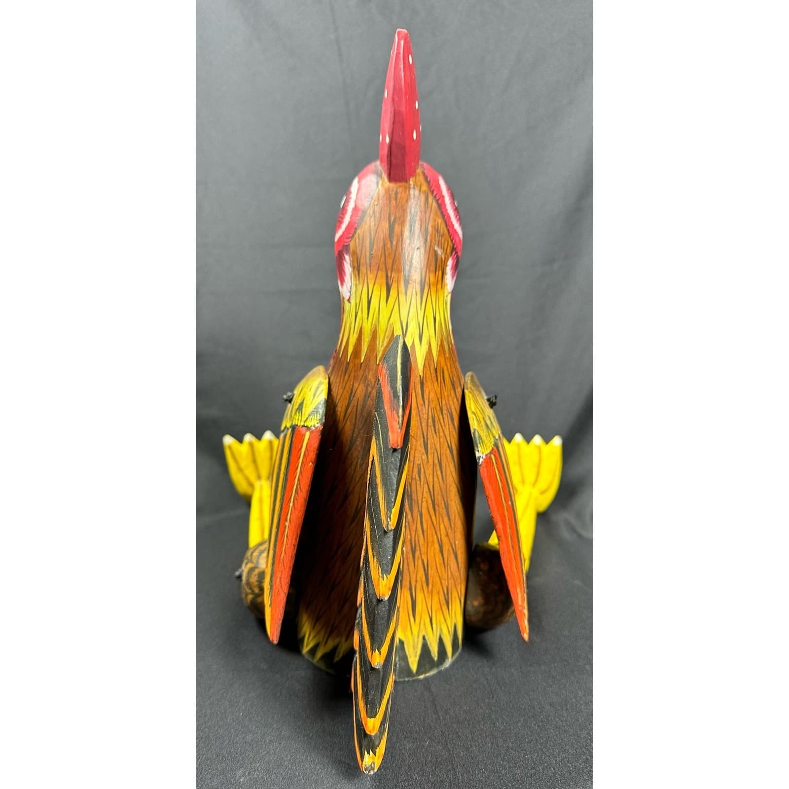 Carved Wood Folk Art Rustic Red & Yellow Painted Jointed Shelf Sitter Rooster - Thumbnail 3