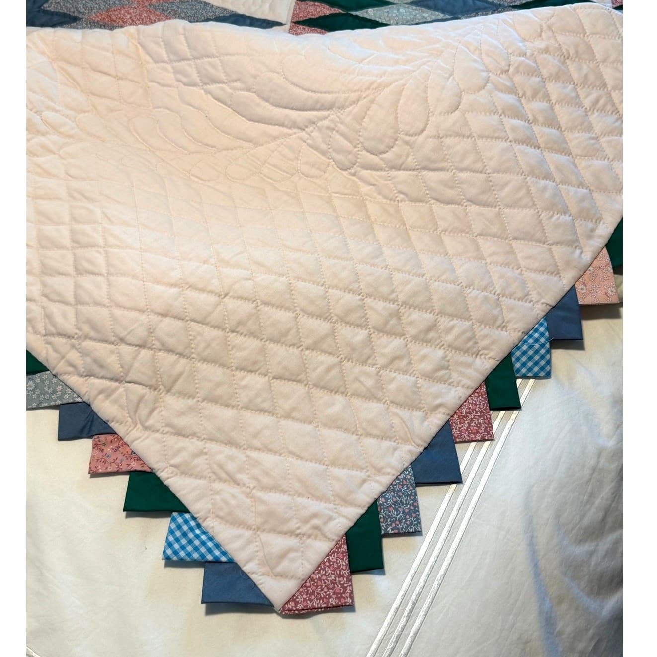 Vintage Handmade Lone Star Quilt Signed 1970 92x102 Hand Quilted Heirloom - Thumbnail 5