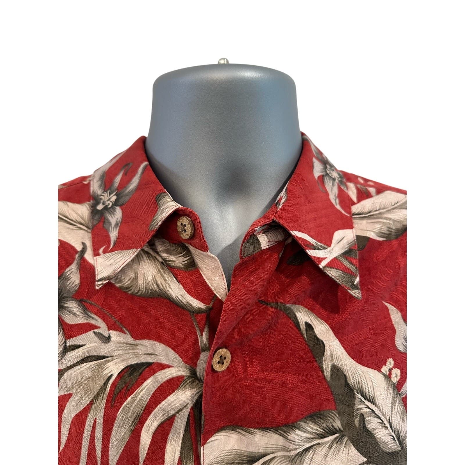 Caribbean Brand Red Floral Hawaiian Shirt 100% Silk Mens Large - Thumbnail 2