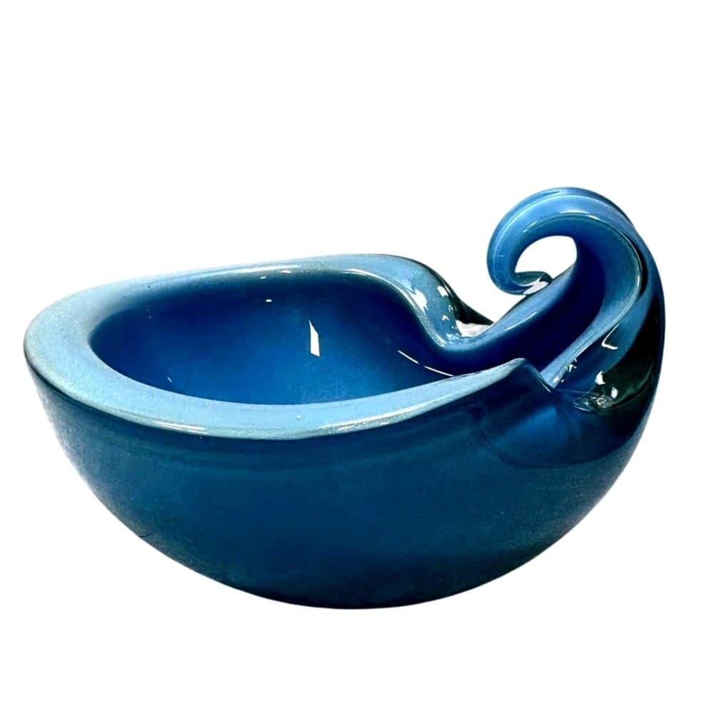 Murano Vintage 1960's Art Glass Clear and Turquoise Accent Art Bowl-Stunning - Thumbnail 2