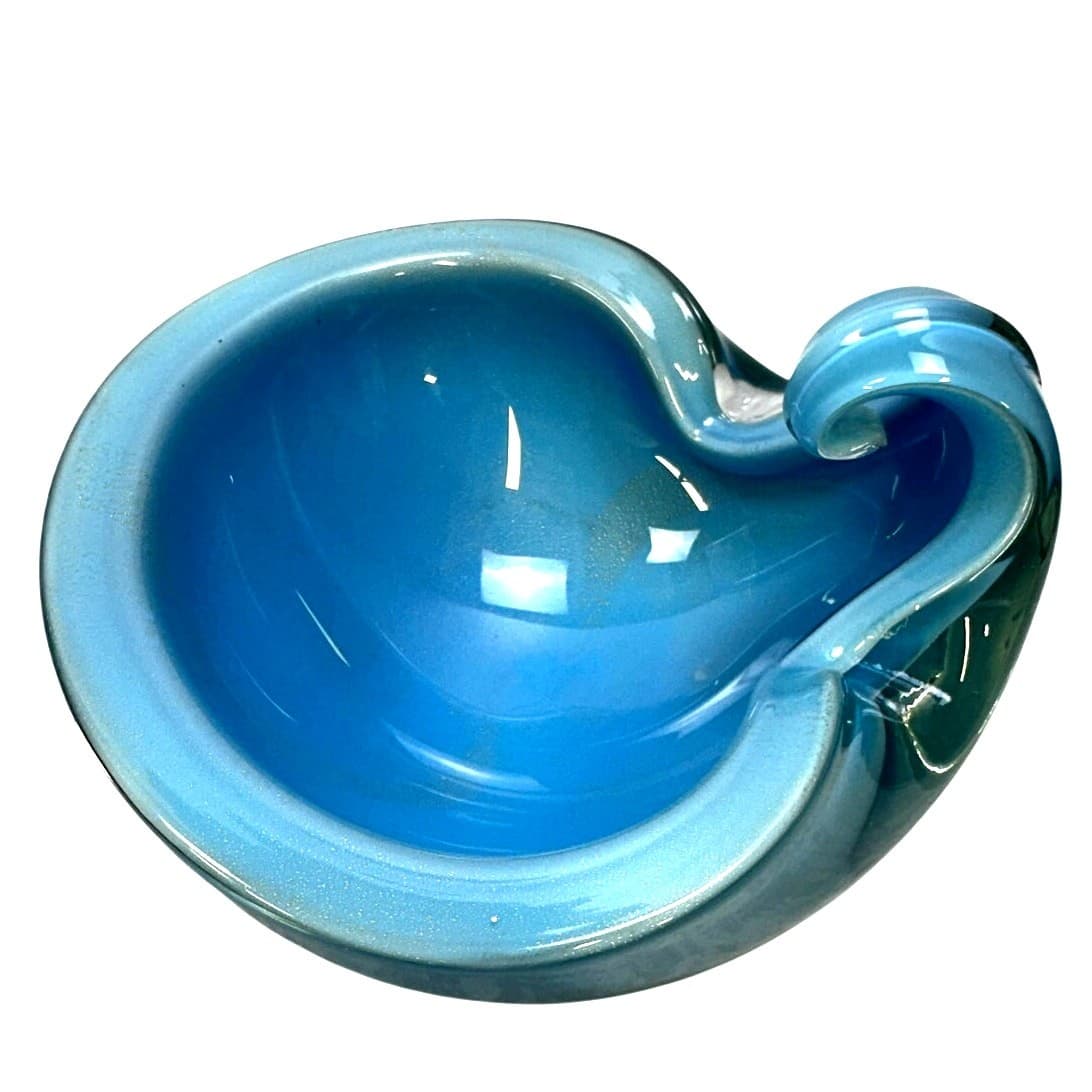 Murano Vintage 1960's Art Glass Clear and Turquoise Accent Art Bowl-Stunning
