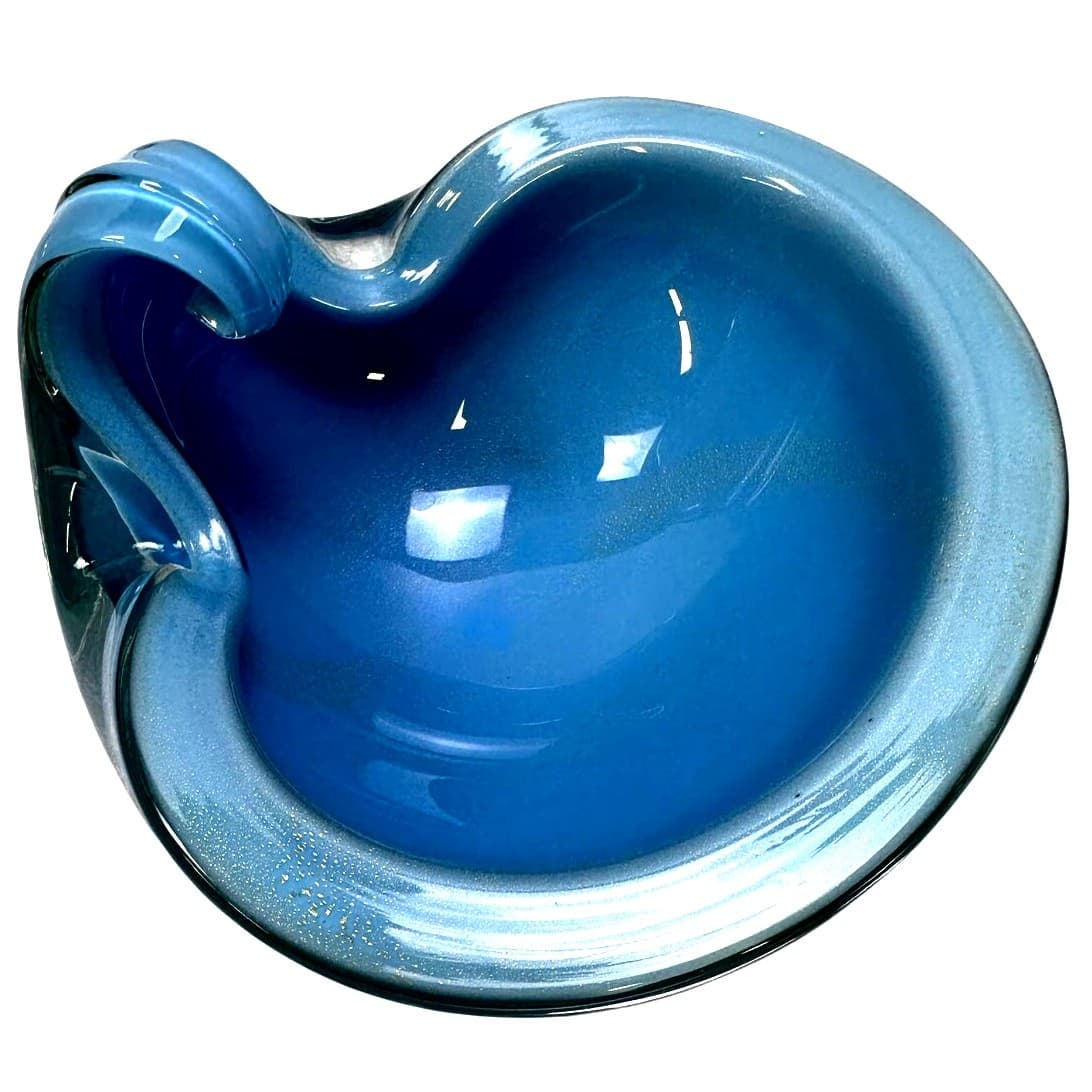 Murano Vintage 1960's Art Glass Clear and Turquoise Accent Art Bowl-Stunning - Thumbnail 3