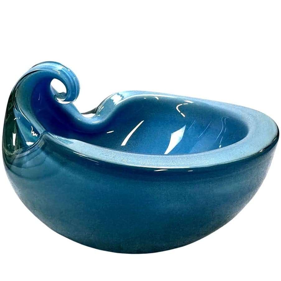 Murano Vintage 1960's Art Glass Clear and Turquoise Accent Art Bowl-Stunning - Thumbnail 6