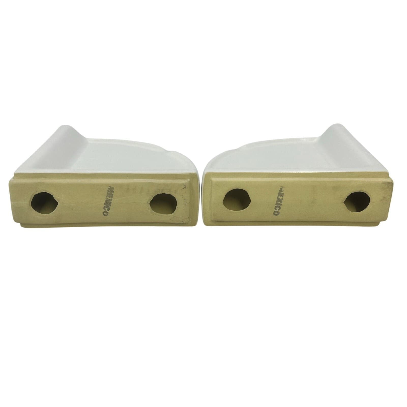 Pair Of Glazed White Ceramic Corner Shower Bath Shelves New - Thumbnail 3