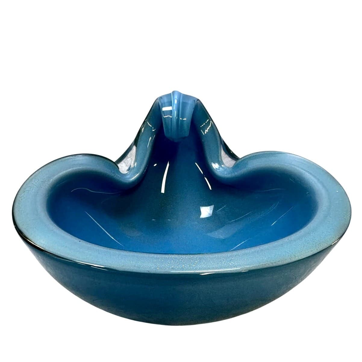 Murano Vintage 1960's Art Glass Clear and Turquoise Accent Art Bowl-Stunning - Thumbnail 4