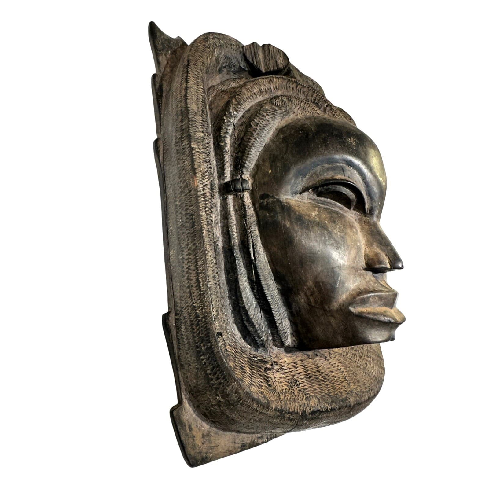 Tribal Wall Sculpture Mask of Woman Unknown Tribe or Peoples-Late 20th Century - Thumbnail 2