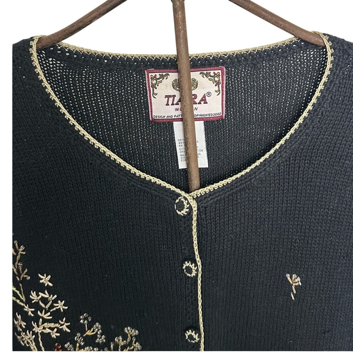 Tiara Women Black Woven Embroidered & Sequined Floral Pattern Sweater Size 18/20 - Thumbnail 3
