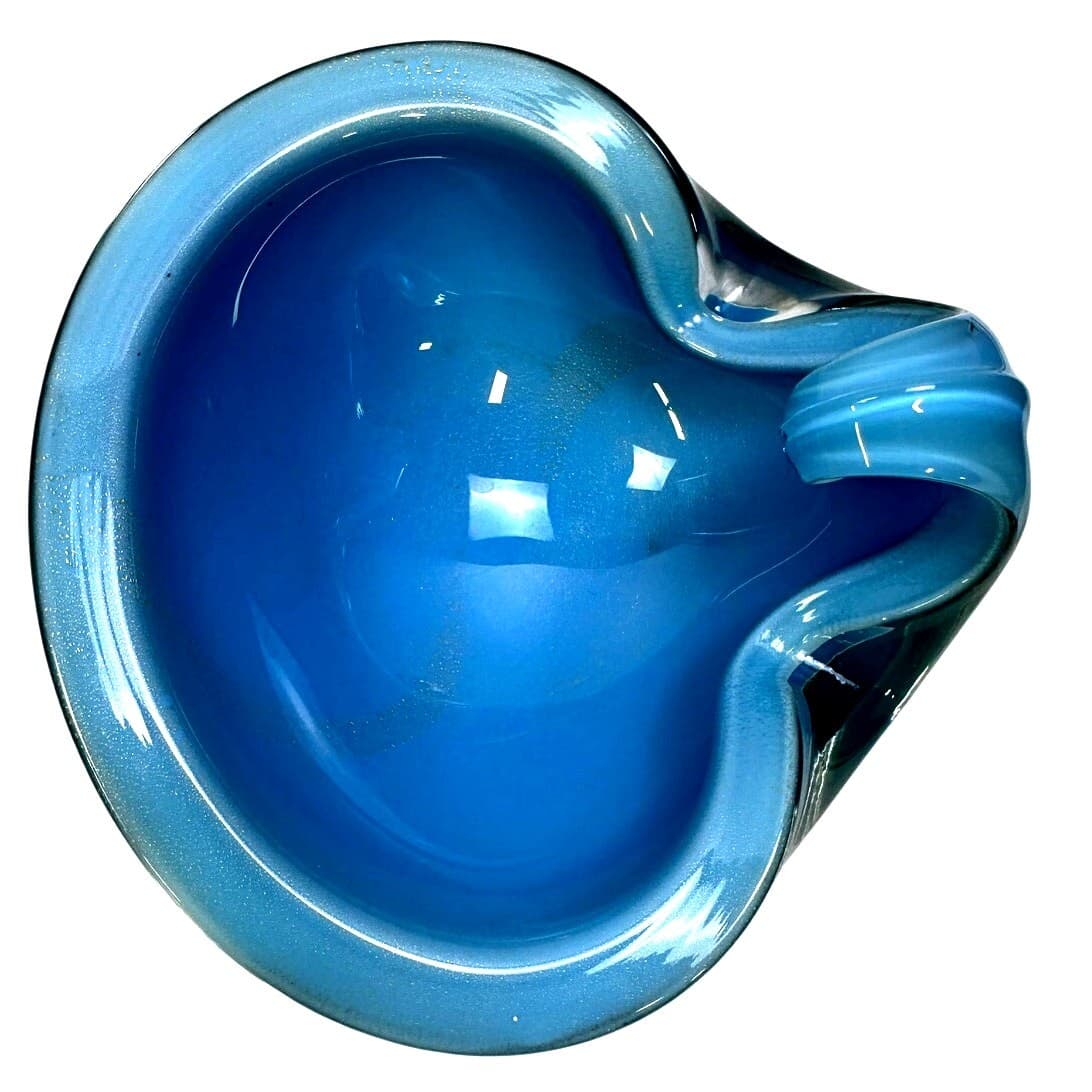Murano Vintage 1960's Art Glass Clear and Turquoise Accent Art Bowl-Stunning - Thumbnail 5