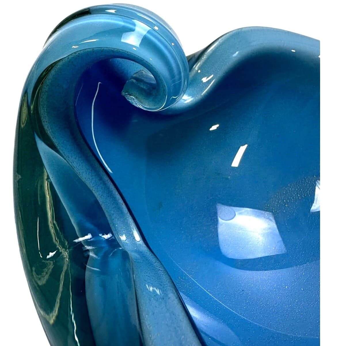 Murano Vintage 1960's Art Glass Clear and Turquoise Accent Art Bowl-Stunning - Thumbnail 9
