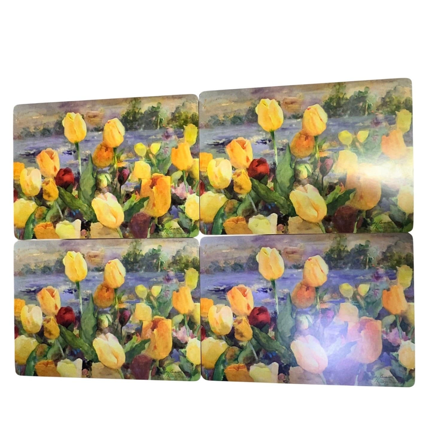'Tulips' Cork Back Placemats Signed Judy Buswell Seagull Studios Design-Set of 4 - Thumbnail 4
