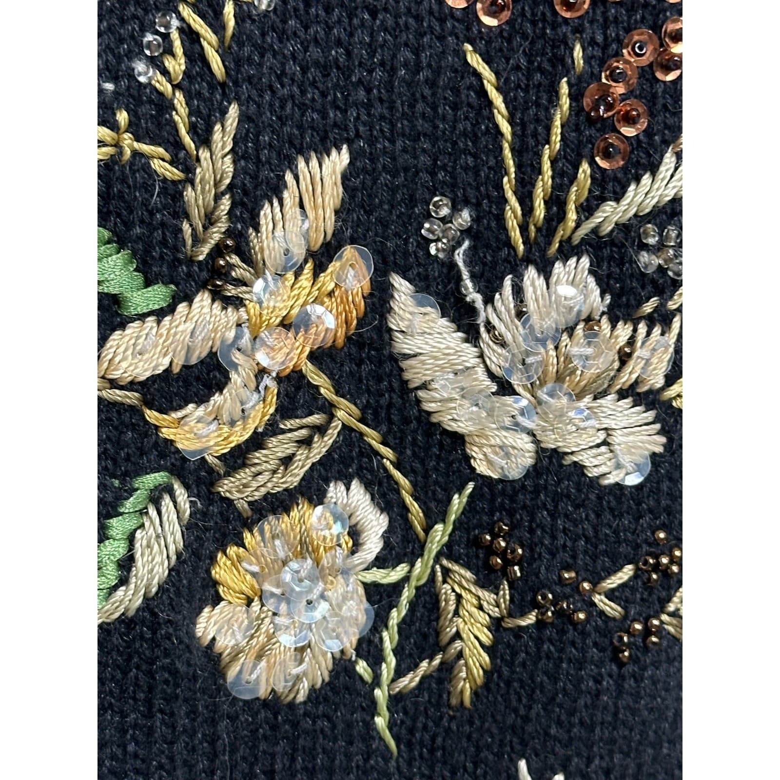 Tiara Women Black Woven Embroidered & Sequined Floral Pattern Sweater Size 18/20 - Thumbnail 10