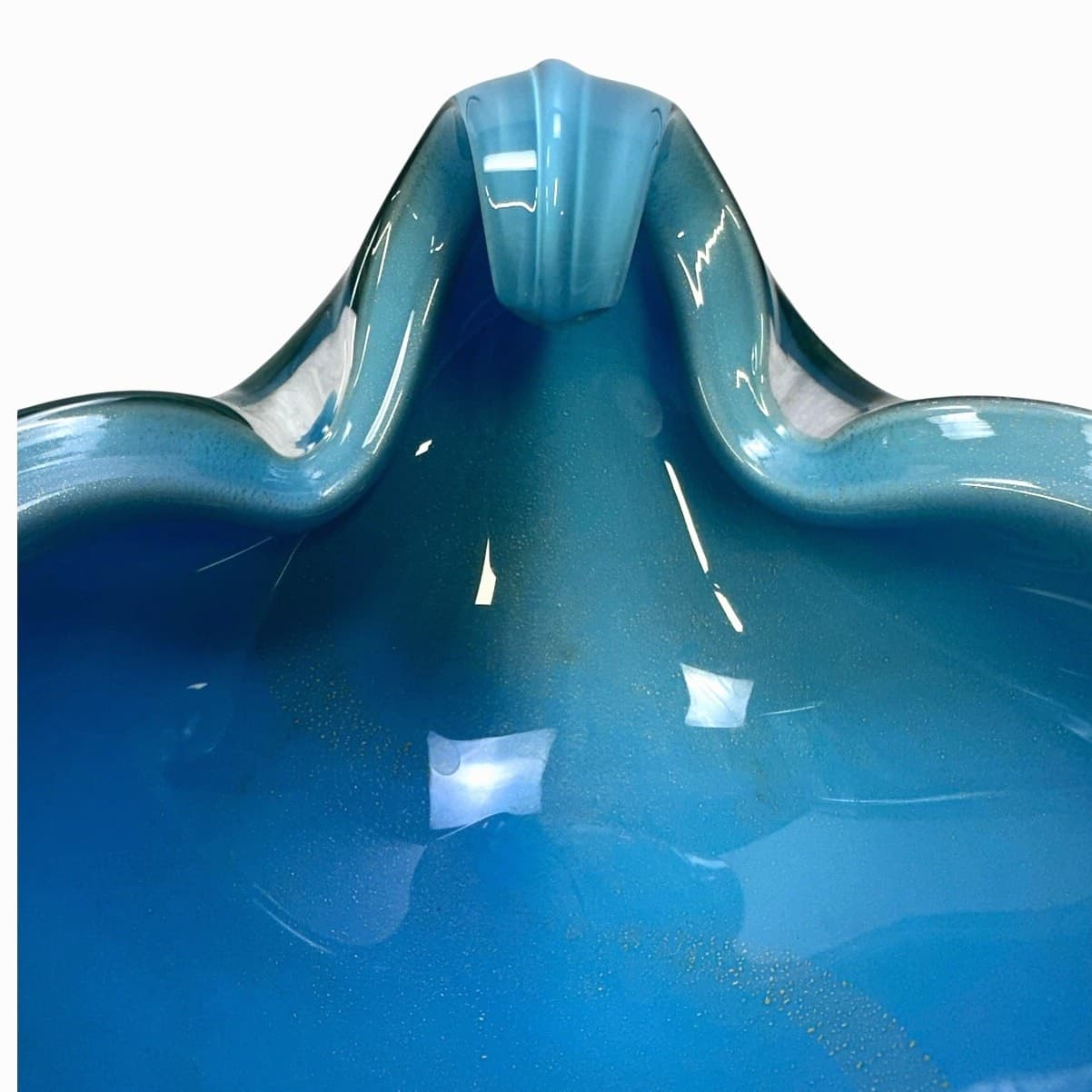 Murano Vintage 1960's Art Glass Clear and Turquoise Accent Art Bowl-Stunning - Thumbnail 10