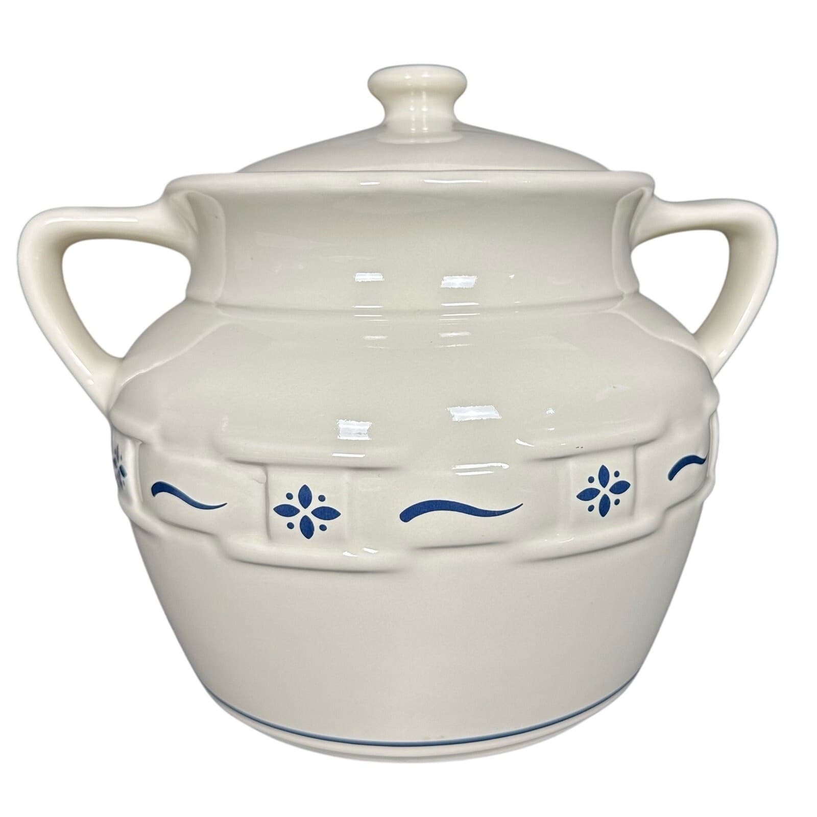 Longaberger Pottery Woven Traditions Heritage Blue Cookie Jar Excellent! - Thumbnail 4